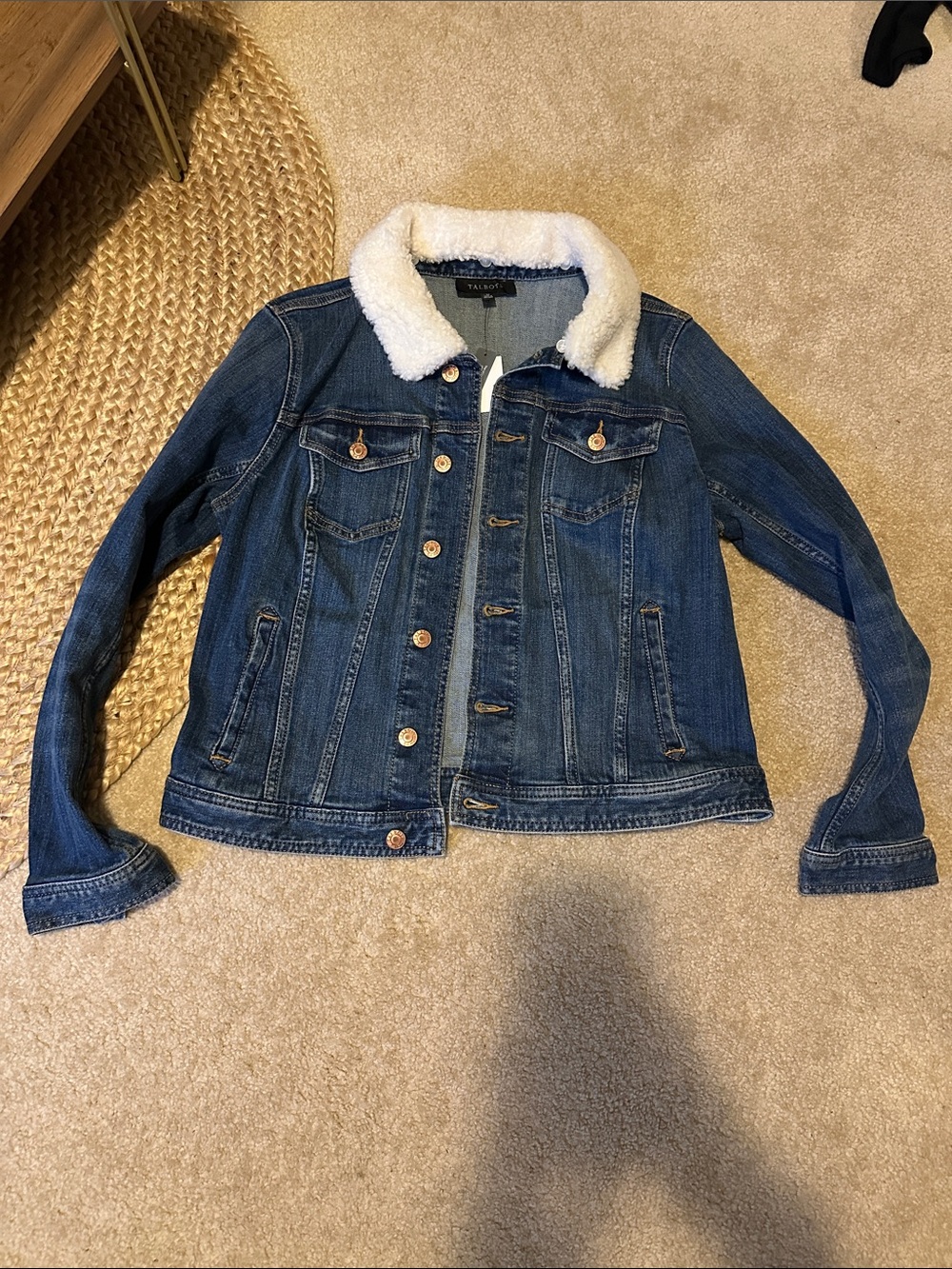 Talbots Blue Denim Jacket with Cream Sherpa Collar